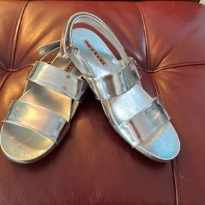 Metallic Silver Prada Sandals
